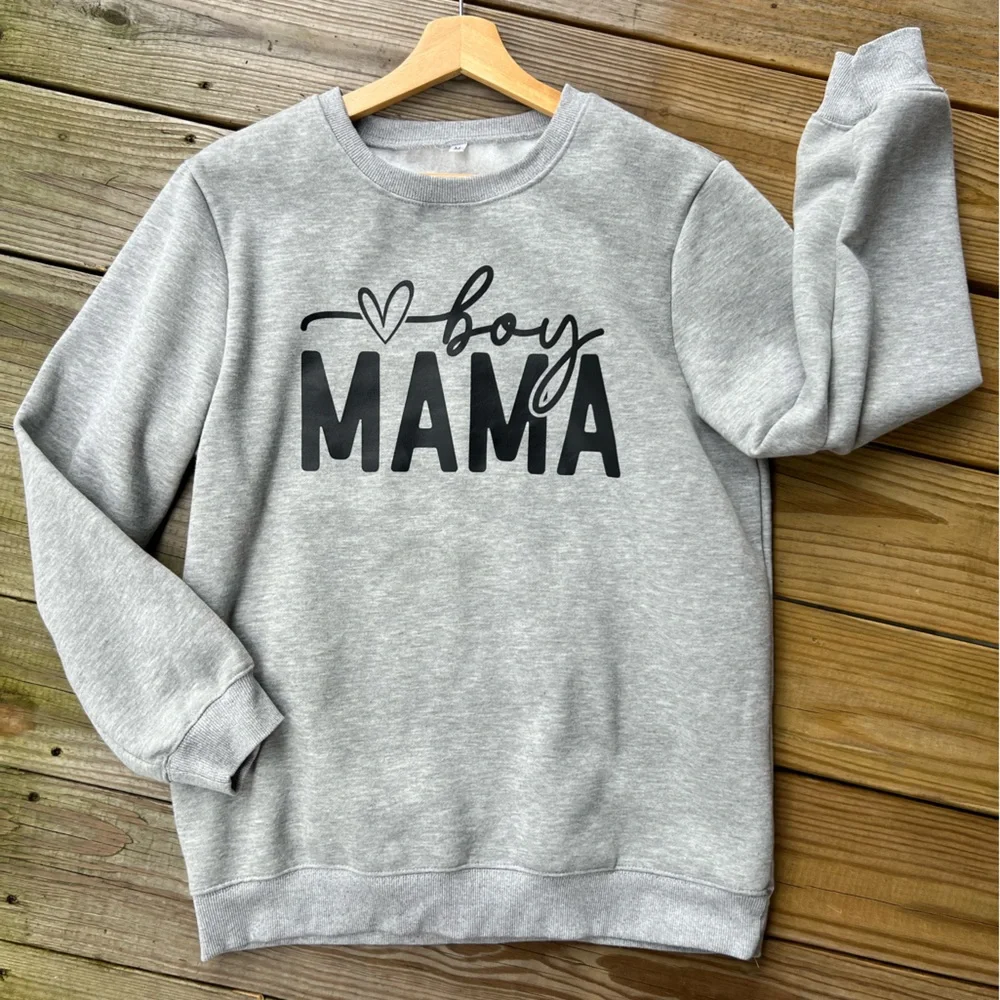 Boy Mama Grey Medium Fleece Crewneck Sweatshirt - Womens’s - Picture 2 of 7